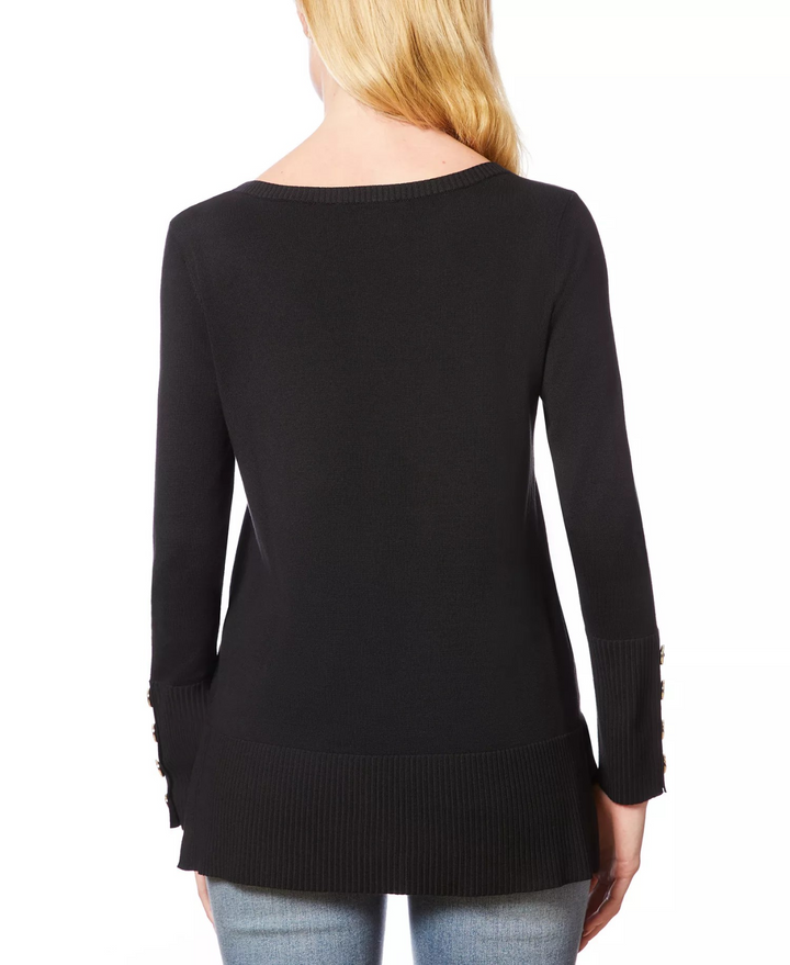 Melissa Paige Women's Fine Gauge Boat-Neck Buttoned-Cuff Sweater MSRP $46