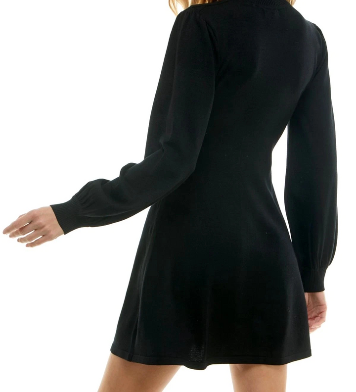 Crystal Doll Juniors' Rosette Turtleneck Blouson-Sleeve Sweater Dress MSRP $69