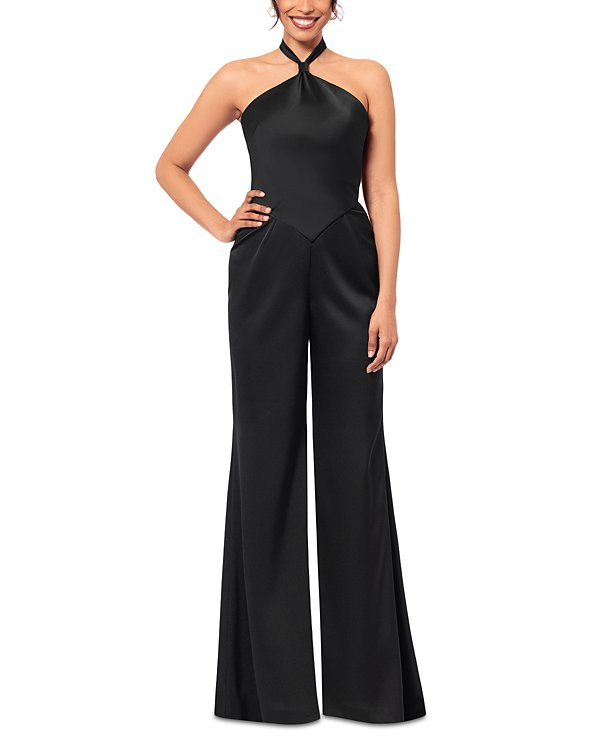 AQUA Halter Wide Leg Satin Jumpsuit MSRP $268
