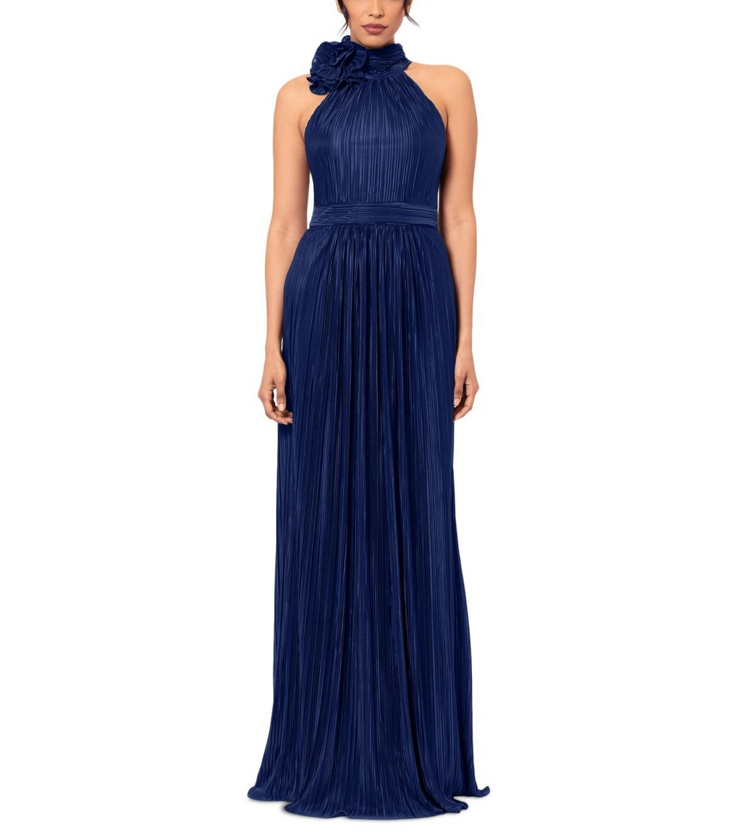 Betsy & Adam Women's Mock Neck Pleated Halter Gown MSRP $279