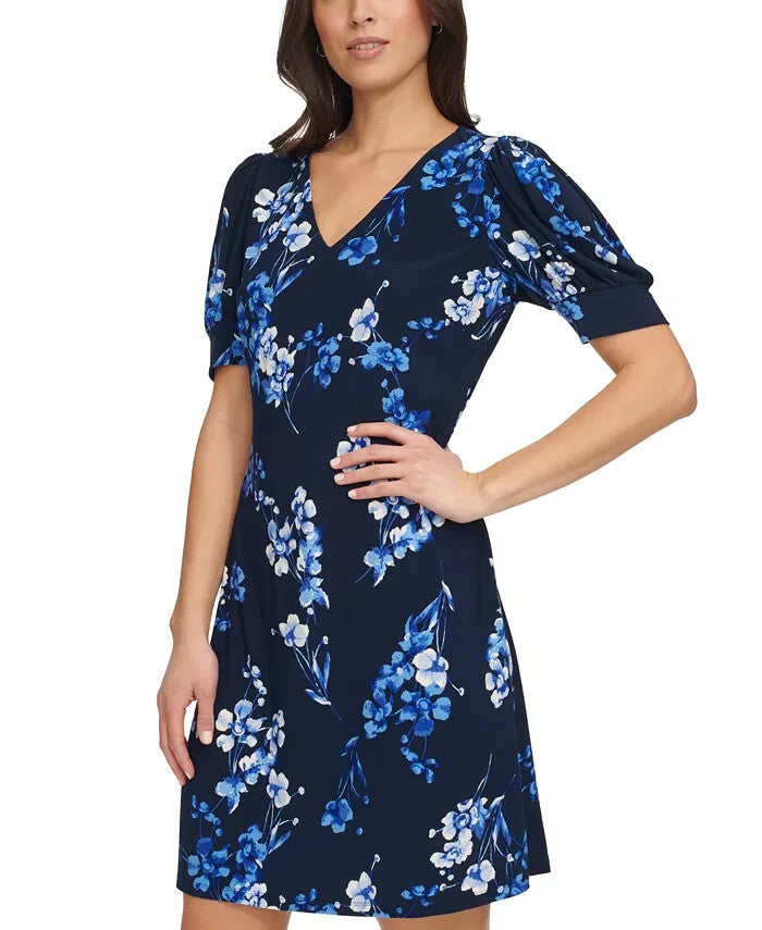 Tommy Hilfiger Women's WildFlower Puff-Sleeve Dress MSRP $99
