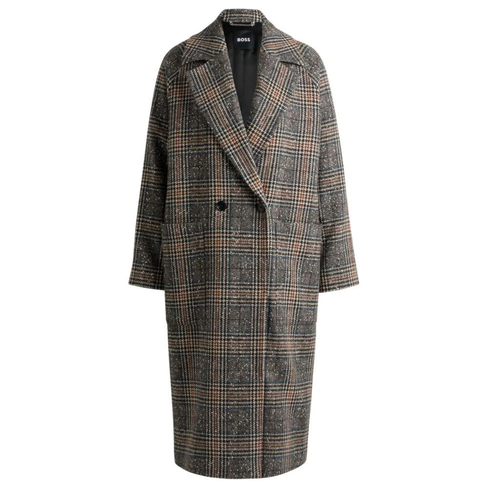 Hugo Boss Loose-fit double-breasted coat in Glen-check tweed MSRP $695