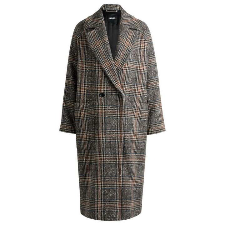 Hugo Boss Loose-fit double-breasted coat in Glen-check tweed MSRP $695