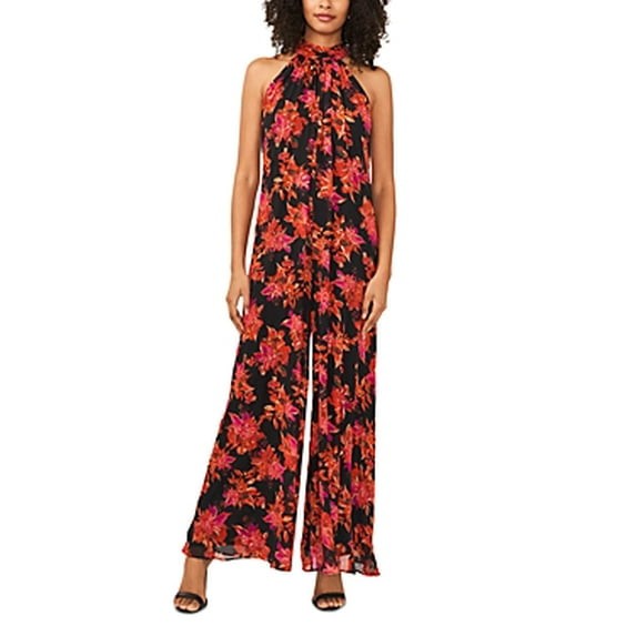 Vince Camuto Sleeveless Pleated Floral Halter Jumpsuit MSRP $99