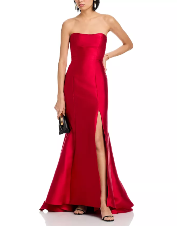 AQUA Mikado Lace Up Back Strapless Gown MSRP $278