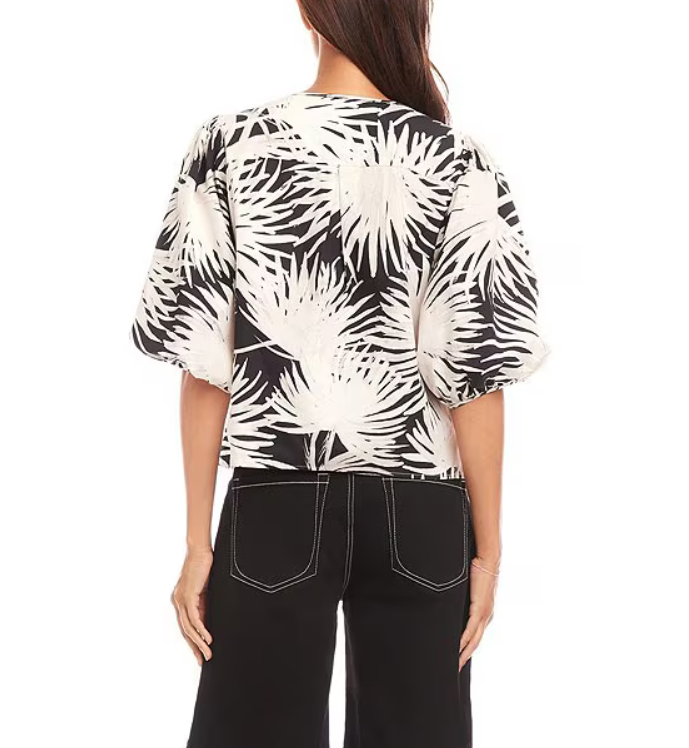 Karen Kane Palm Print Puff Sleeve Shirt MSRP $138