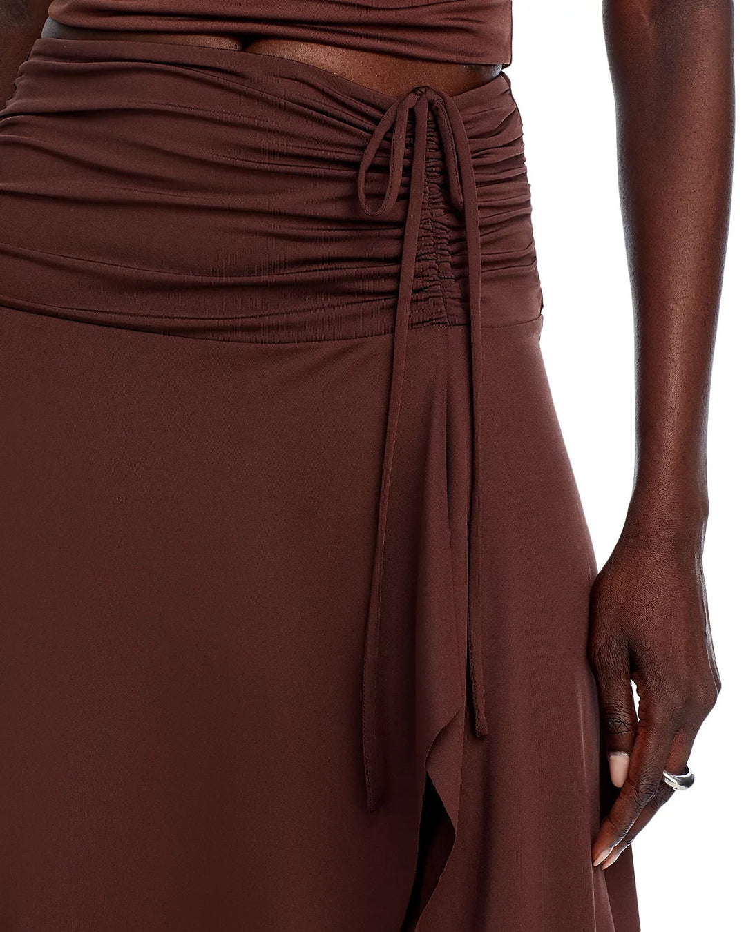 NIA Eucalyptus Ruched High Low Slim Fit Stretch Skirt MSRP $58