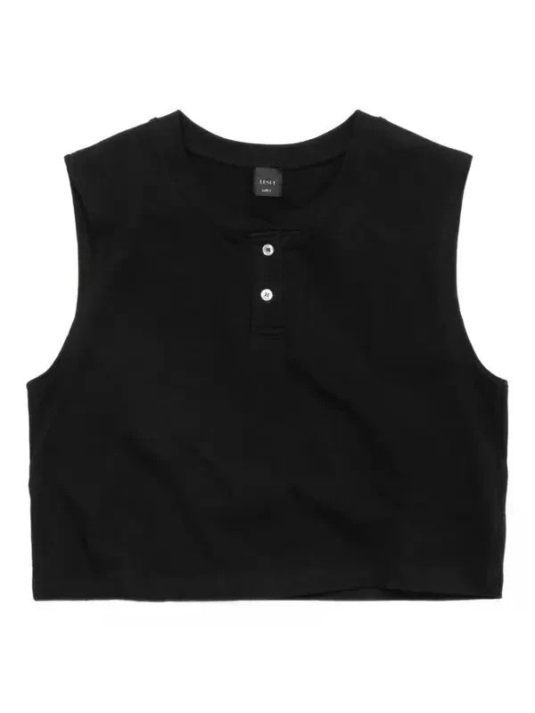 Leset Margo Sleeveless Cropped Henley Top MSRP $110