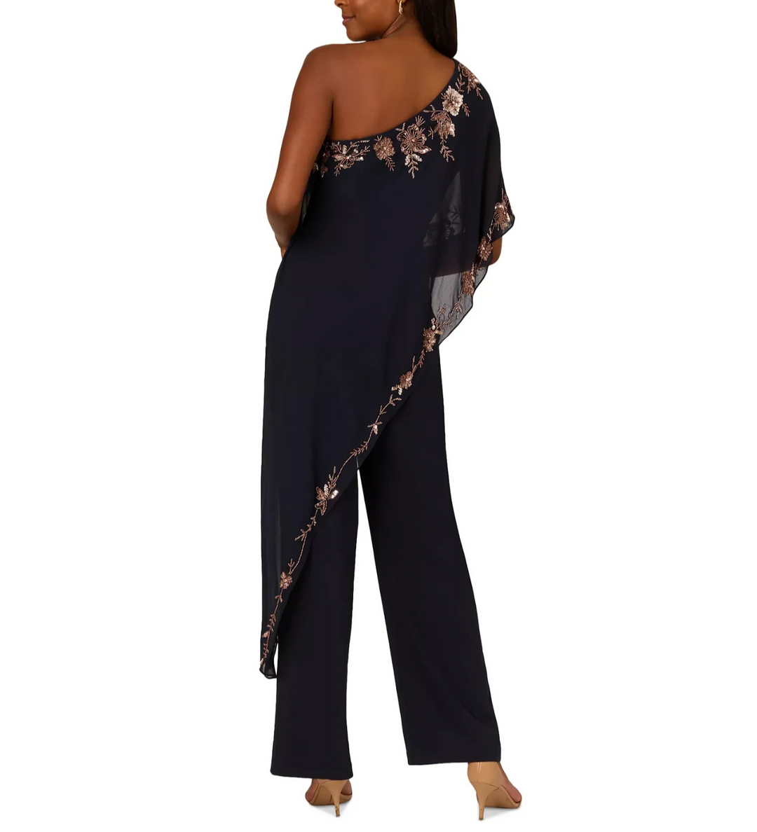 Adrianna Papell Women's One-Shoulder Embellished-Overlay Jumpsuit
