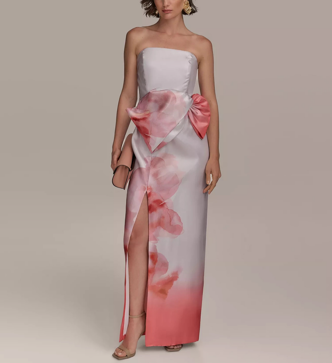 Donna Karan New York Women's Printed Bow Strapless Gown MSRP $299