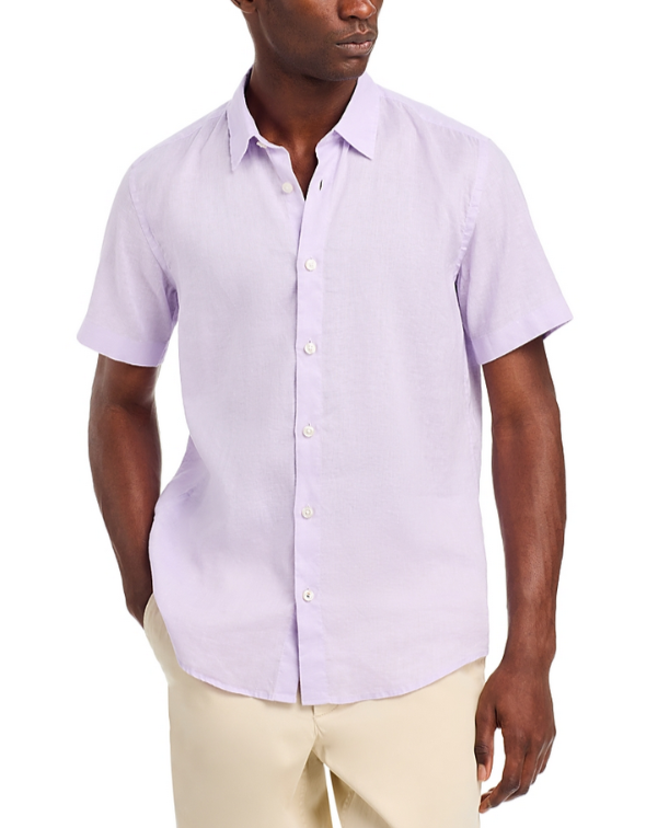 BOSS Linen Blend Slim Fit Stretch Button Down Shirt MSRP $138