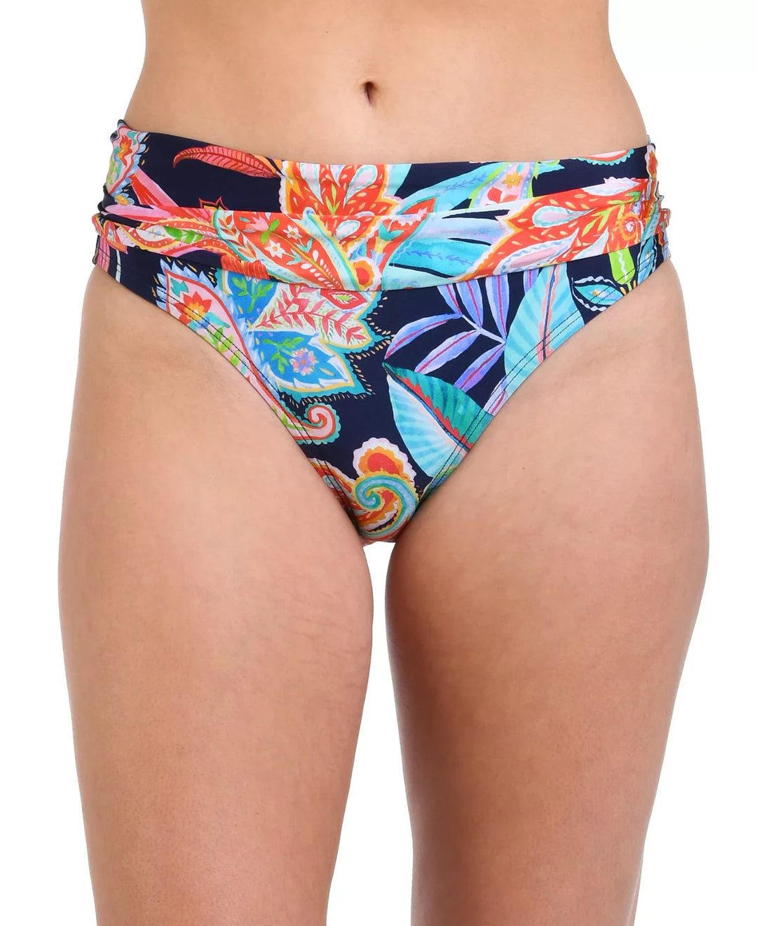 La Blanca Tropidelic Paisley Shirred-Waist Bikini Bottoms MSRP $73