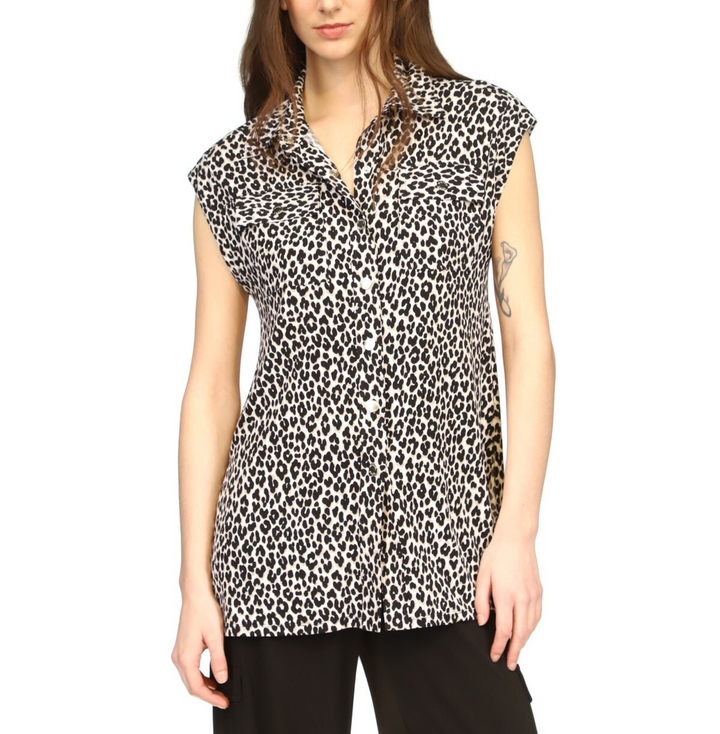 MICHAEL Michael Kors Cheetah-Print Snap-Front Utility Top MSRP $100