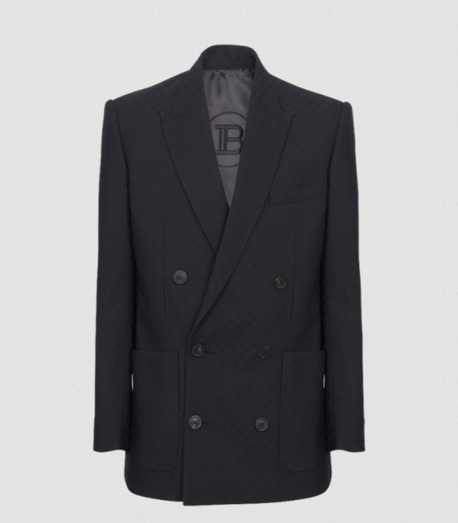 Balmain Monogram Wool Jacquard Sport Coat MSRP $2990