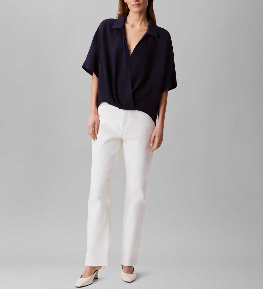 Calvin Klein Women's Collared Draped Faux-Wrap Top MSRP $79