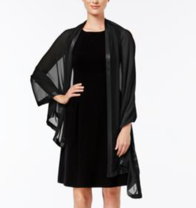 Calvin Klein Elegant Satin-Trim Chiffon Evening Wrap MSRP $48