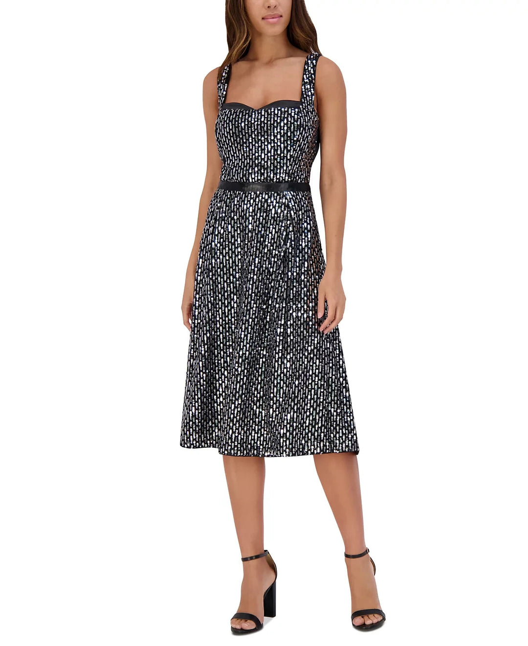 kensie Sequin-Mesh Matte-Satin Midi Dress MSRP $148