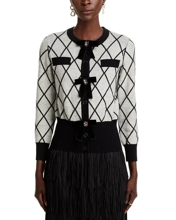 Nancy Yang Embellished Velvet Bow Knit Cardigan MSRP $96