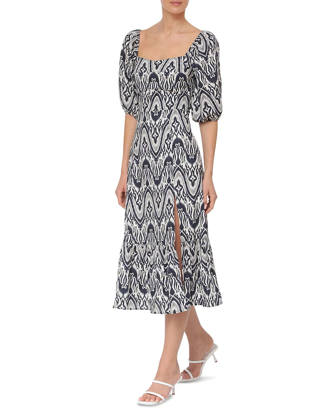 Bagatelle Puff Sleeved Ikat Print Midi Dress MSRP $155