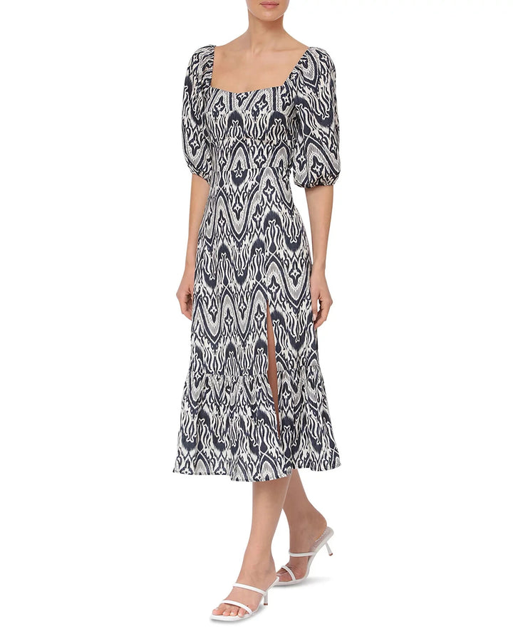 Bagatelle Puff Sleeved Ikat Print Midi Dress MSRP $155