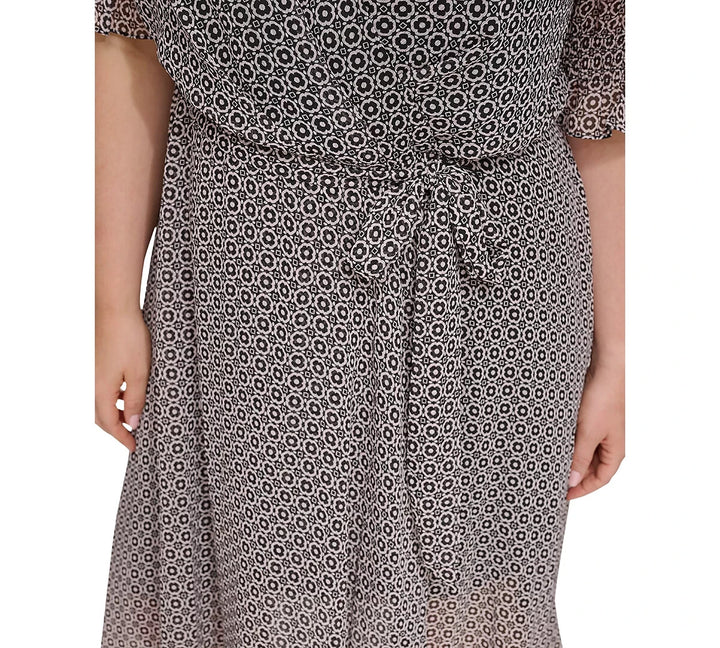 Tommy Hilfiger Printed Smocked-Sleeve Midi Dress MSRP $139