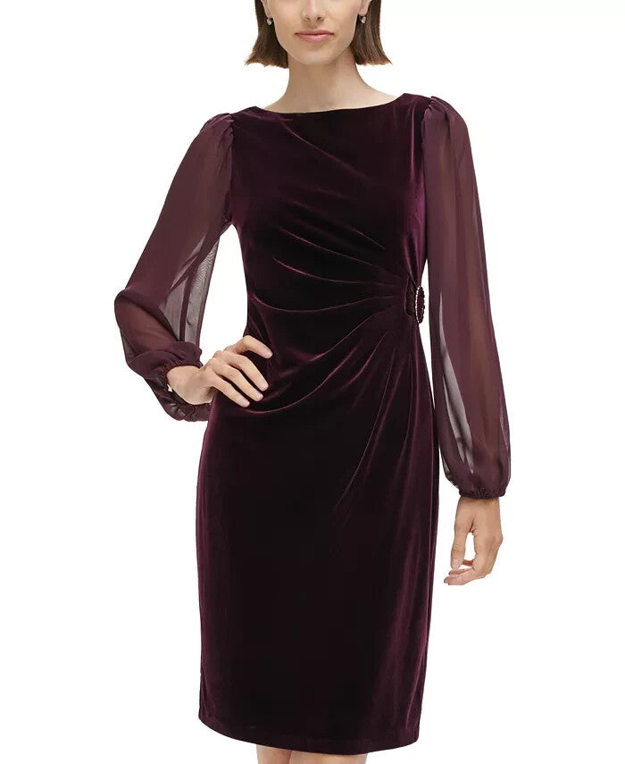 Jessica Howard Puff-Long-Sleeve Side-Tuck Buckle Dress MSRP $129