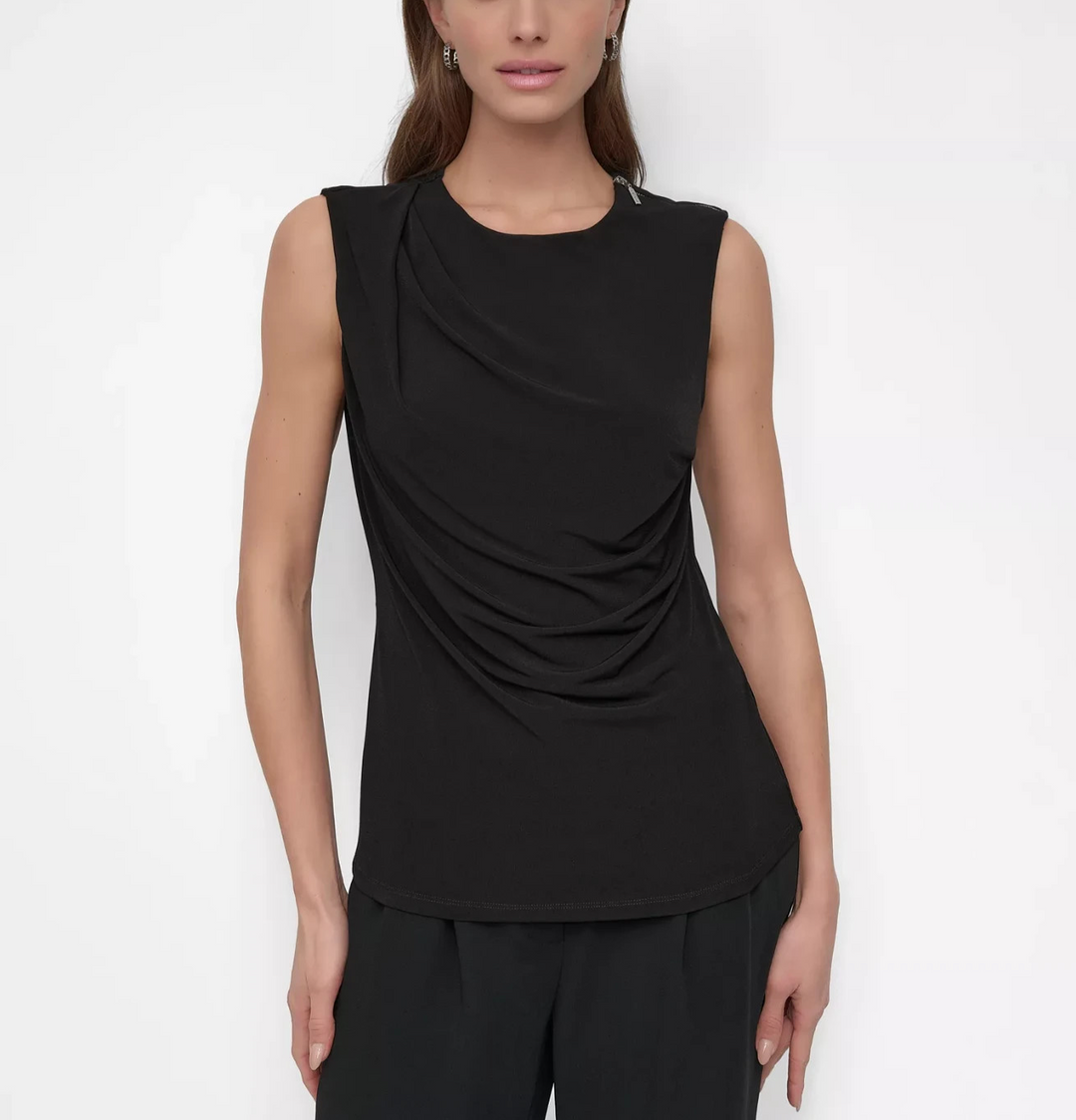 DKNY Women's Zip-Shoulder Sleeveless Knit Top MSRP $49