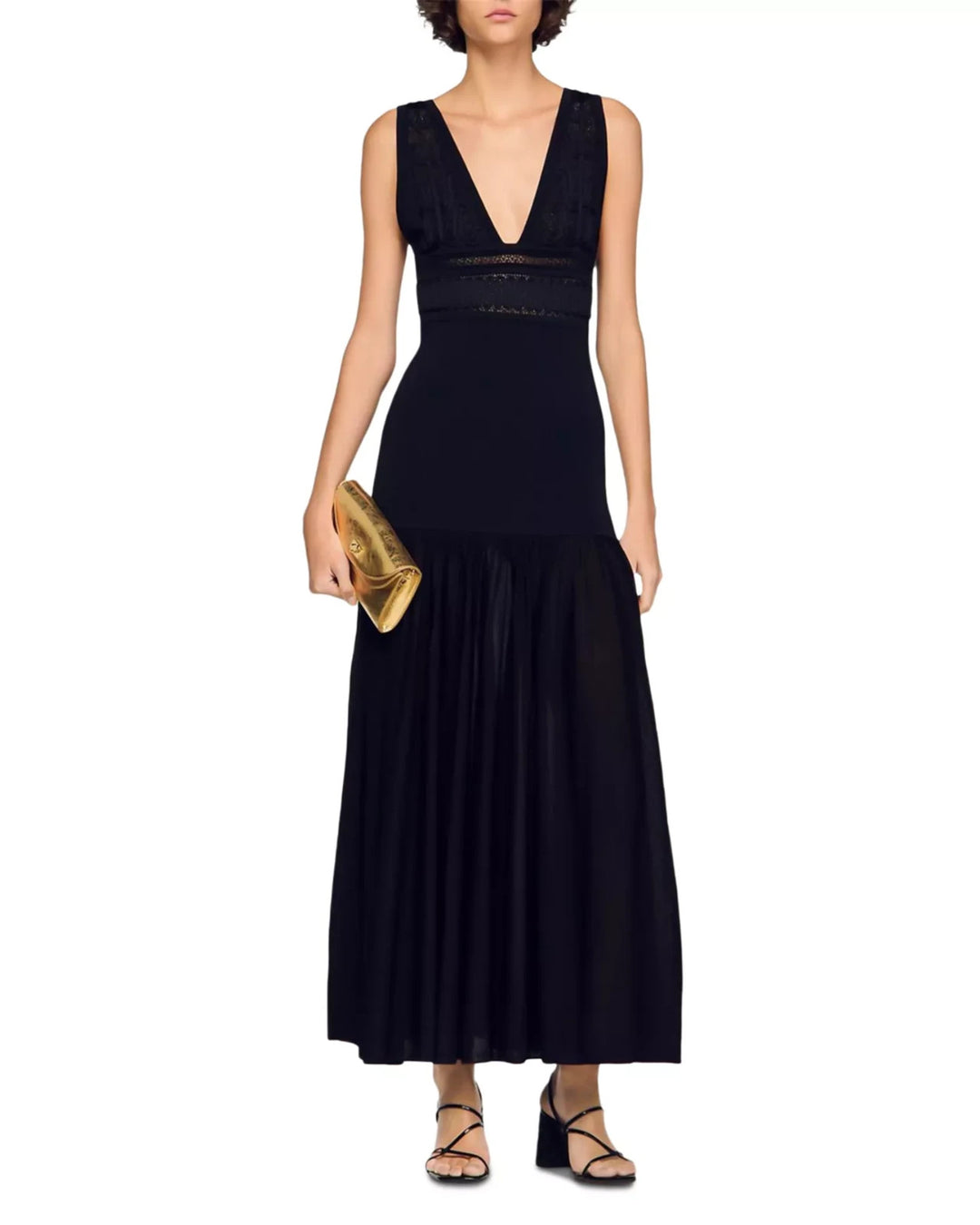 Sandro Ruffled Knit Maxi Dress MSRP $560