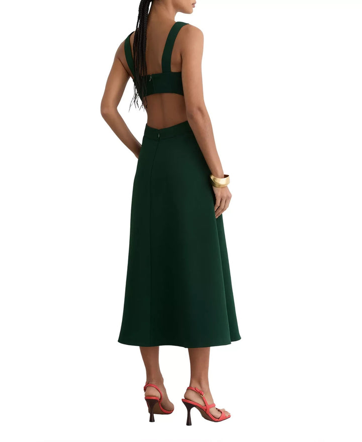 REISS Women's Dina Waisted Cut-Out Twill Midi Dress MSRP $430