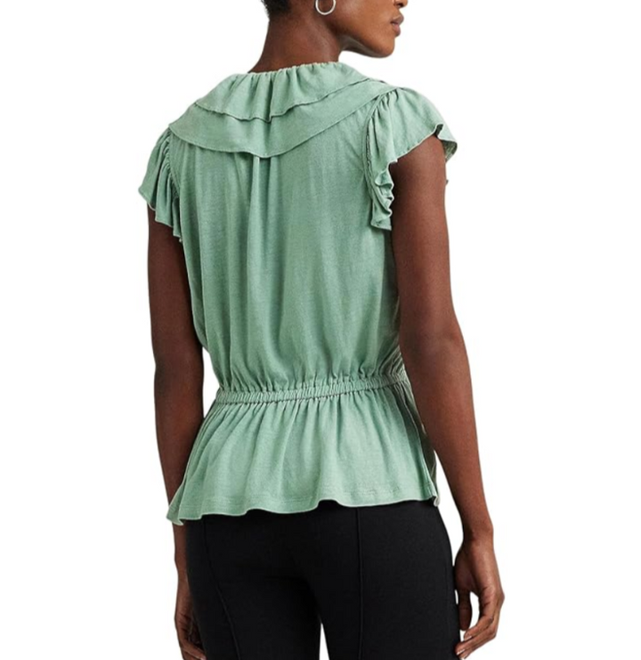 LAUREN Ralph Lauren Ruffle-Trim Jersey Peplum Top MSRP $125