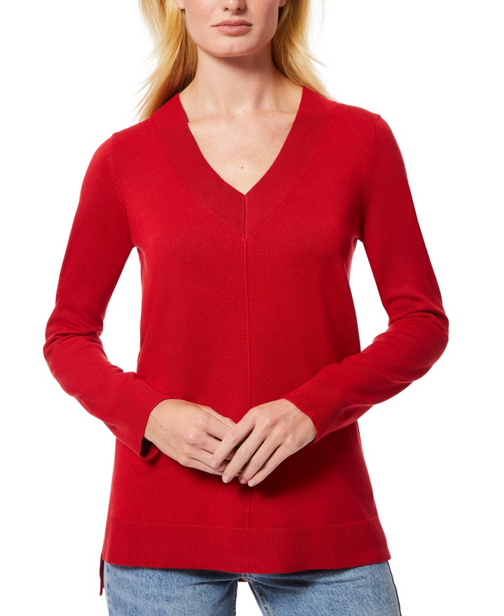Melissa Paige Women's Ribbed Seamed Long-Sleeve V-Neck Sweater MSRP $46.50