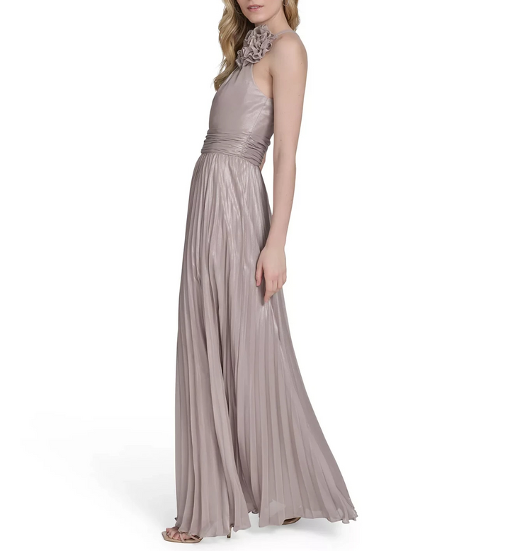 Eliza J Women's Metallic-Print Pleated Halter Gown MSRP $338