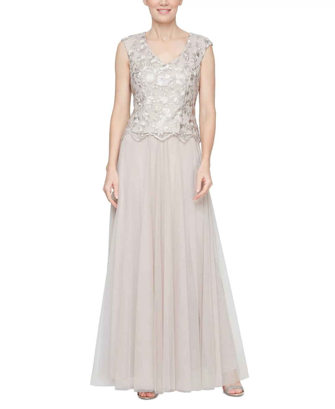 Alex Evenings Women's Embroidered Cap-Sleeve Tulle Gown MSRP $199