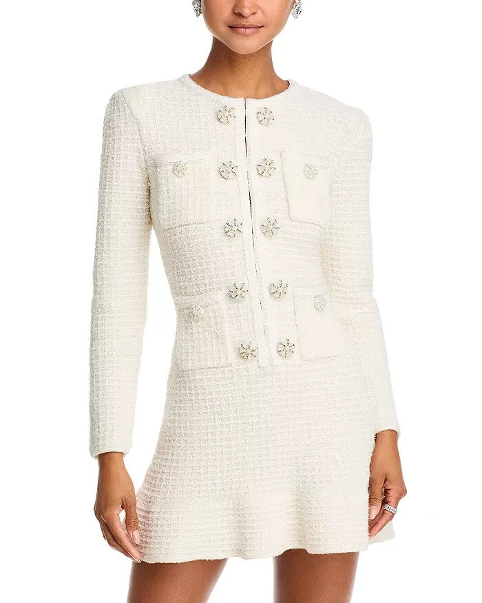 self portrait tweed long sleeve mini dress Self-Portrait MSRP $585 Shoulder Pads Size:2x 16 2513 June Bridals Boho A-Line