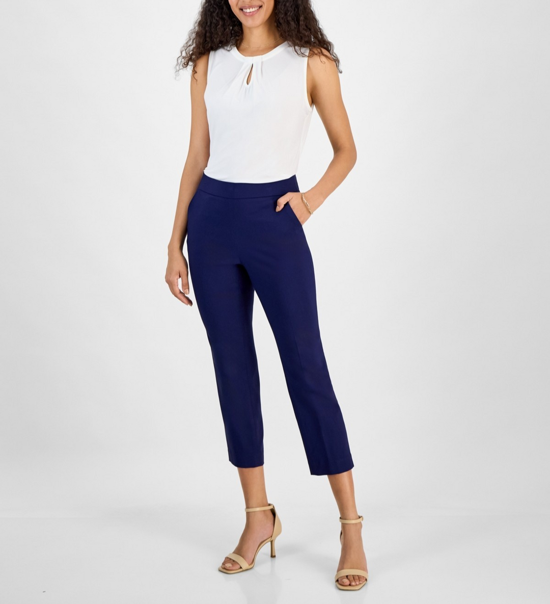 Kasper Stretch Twill Cropped Straight Pull-On Pants MSRP $79