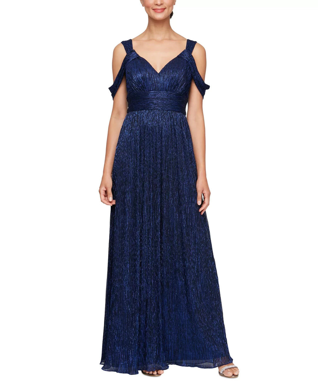 Alex Evenings Women's Metallic Printed Cold Shoulder Gown MSRP $199