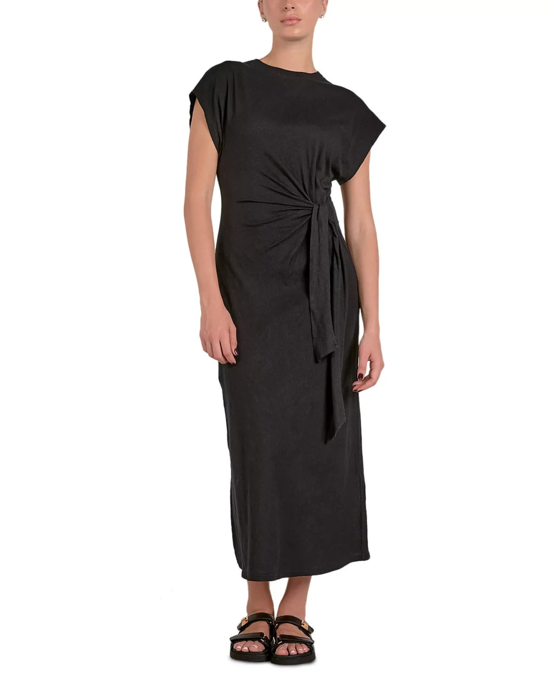 Elan Cap Sleeve Side Tie Midi Dress MSRP $86