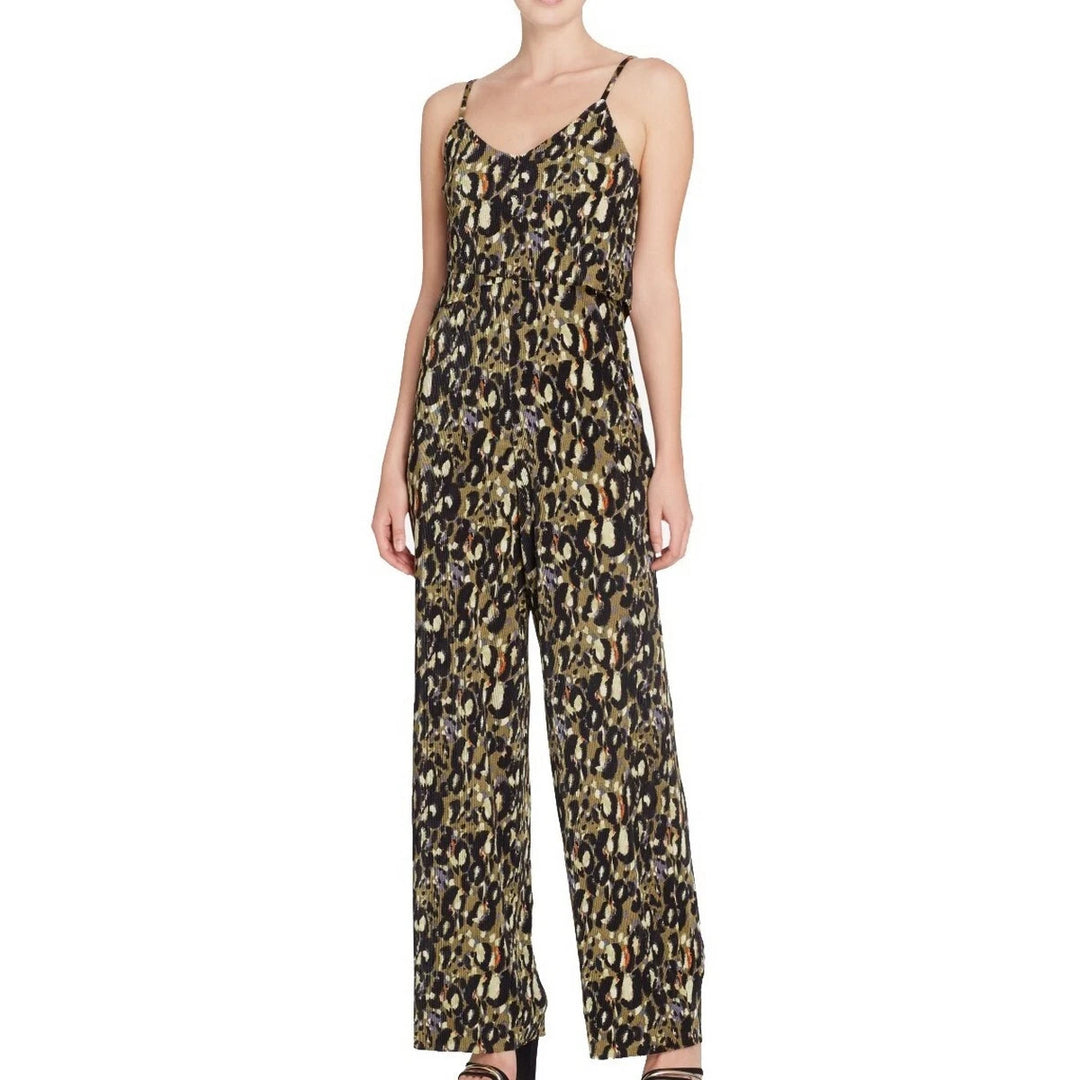 CATHERINE MALANDRINO Women's Animal Print Pleated Jumpsuit MSRP $128