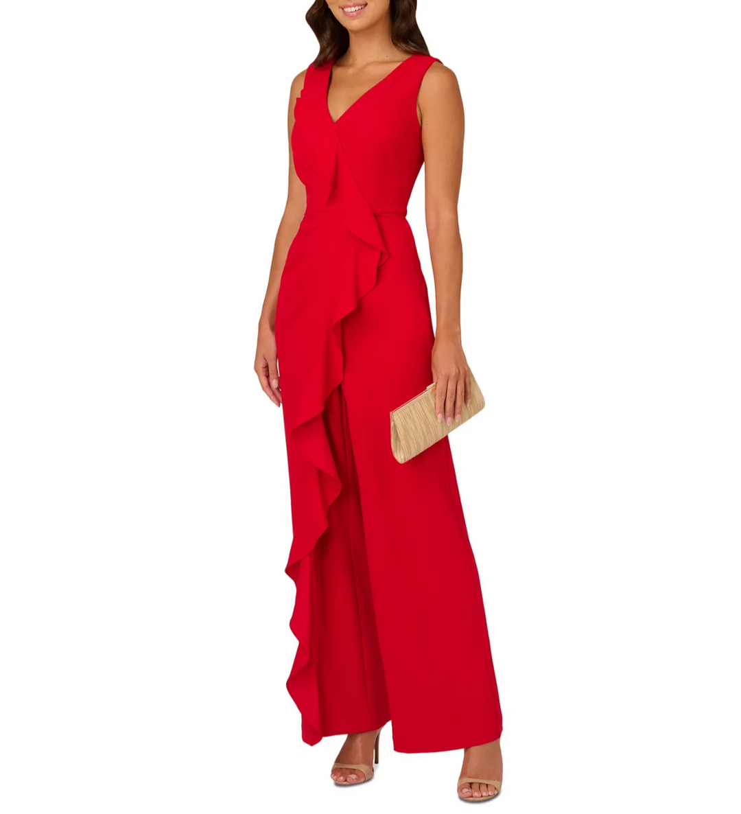 Adrianna Papell Women's Ruffle Knit Crepe Jumpsuit MSRP $179