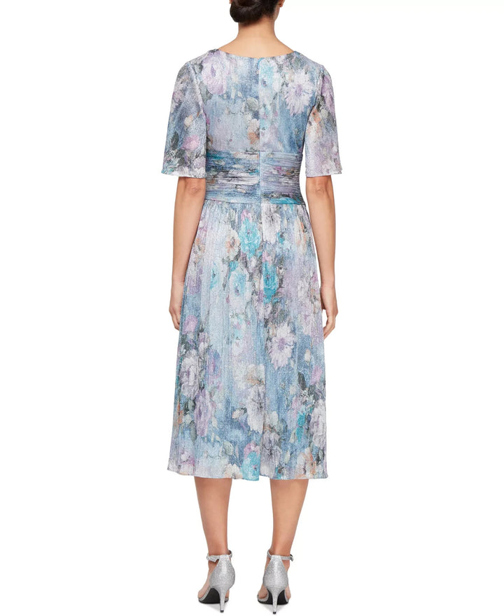 SL Fashions Women's Printed A-Line Metallic Dress MSRP $129
