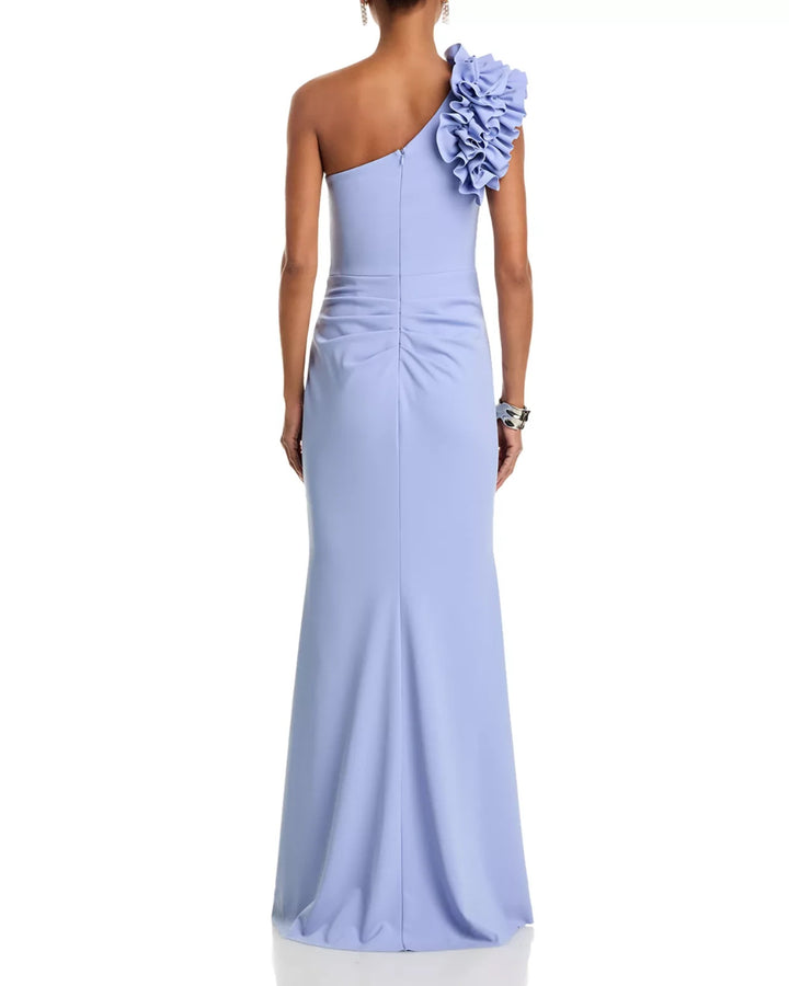 AQUA One Shoulder Ruffle Crepe Gown MSRP $298