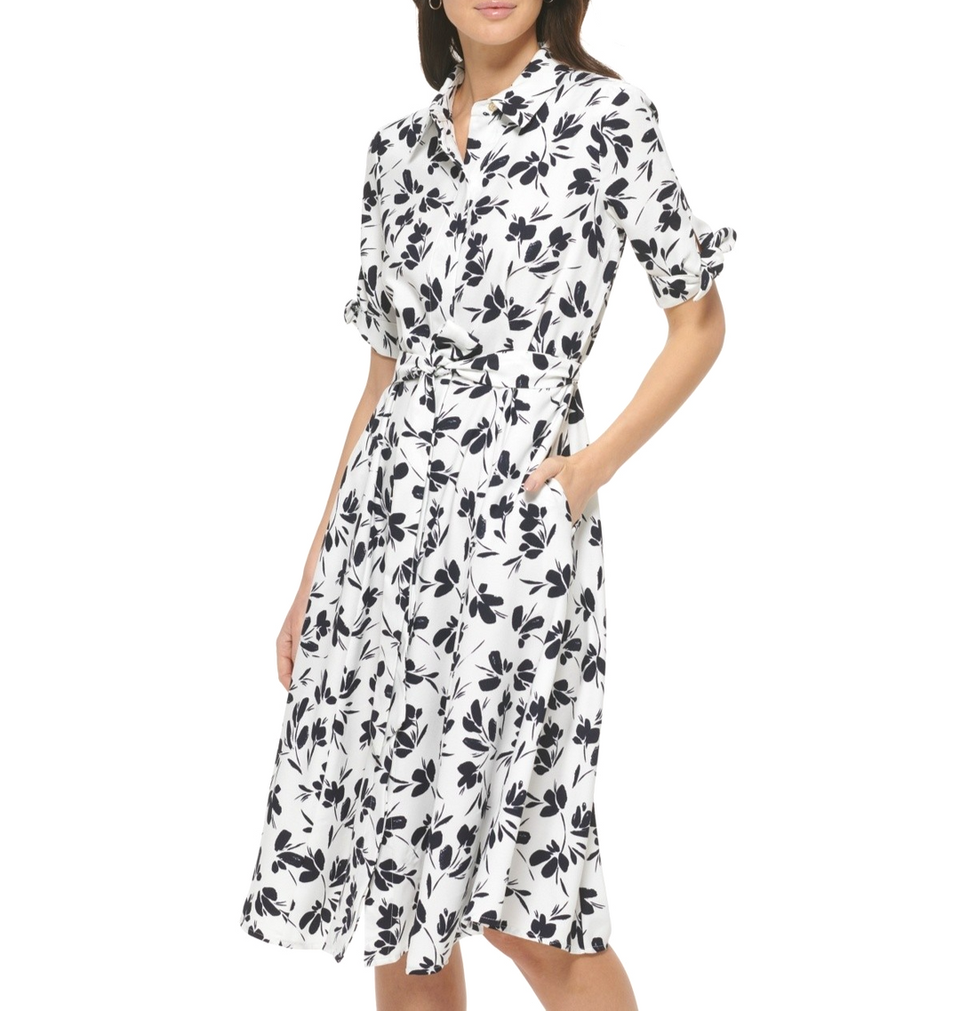 Calvin Klein Women's Collared Elbow-Sleeve Shirtdress MSRP $134