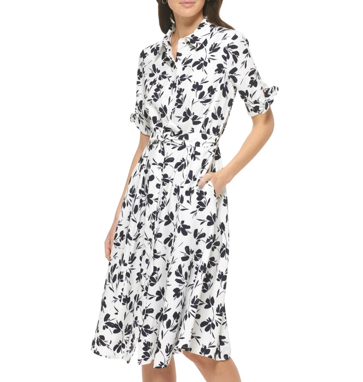 Calvin Klein Women's Collared Elbow-Sleeve Shirtdress MSRP $134