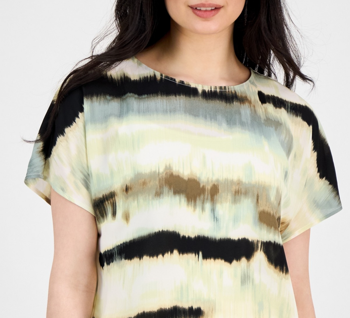 Anne Klein Women's Printed Boat Neck Short-Sleeve Top MSRP $69
