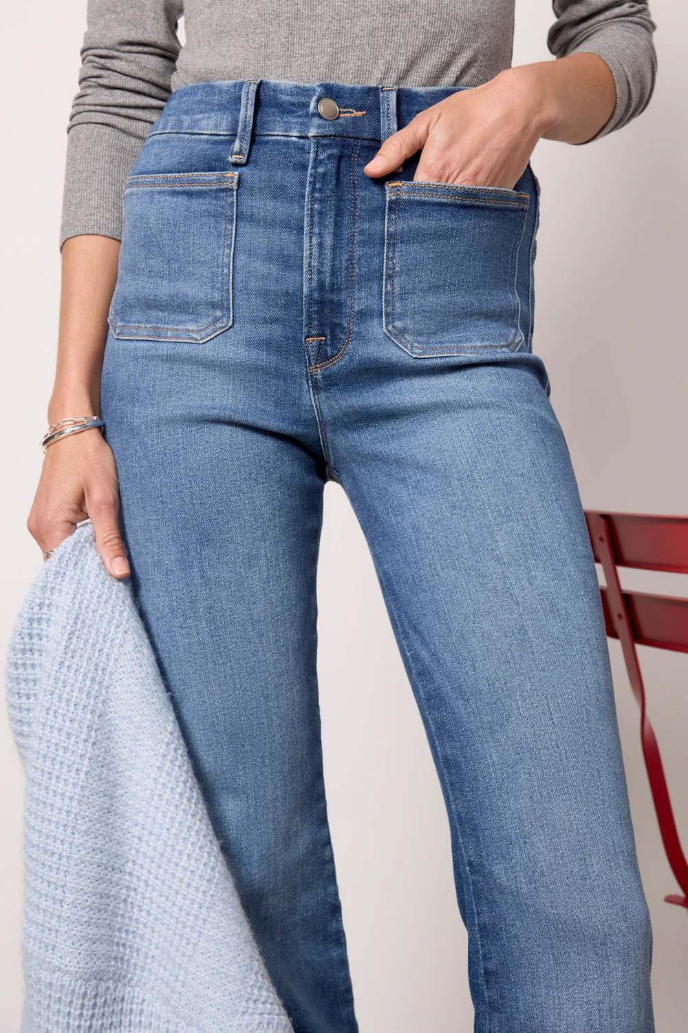 Good American Good Curve Patch Pocket Bootcut Jeans MSRP $169