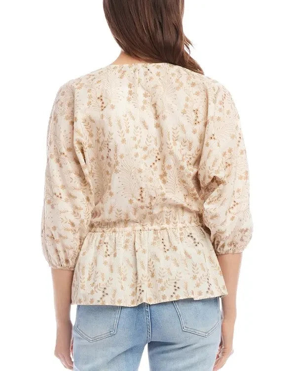 Karen Kane Embroidered Peplum Top MSRP $138