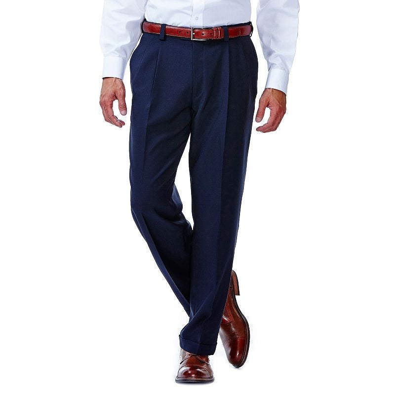 Haggar Men's ECLO Stria Classic Fit Pleated Hidden Expandable Pants MSRP $70