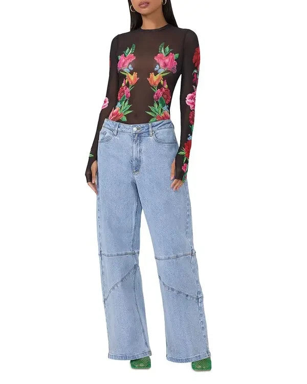 AFRM Kaylee Printed Mesh Top MSRP $38