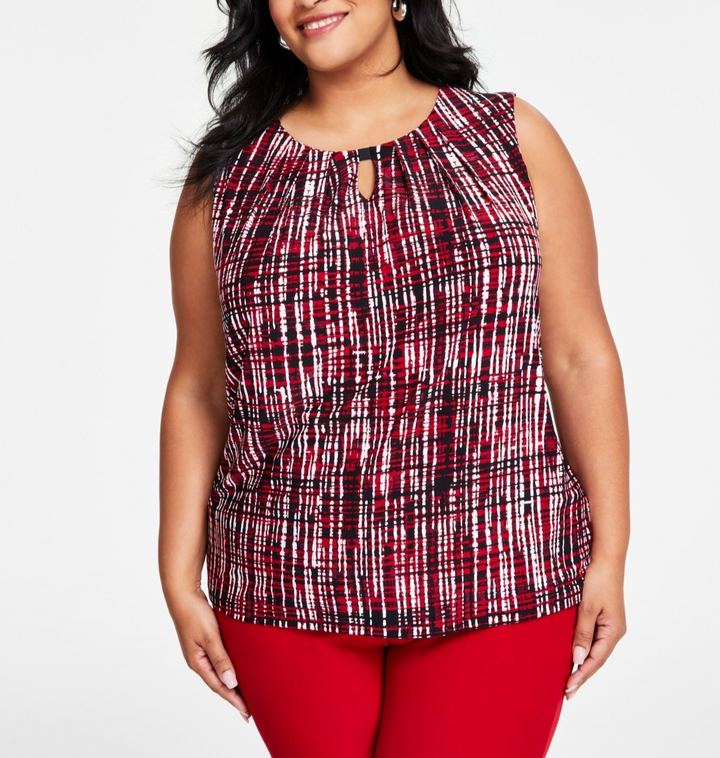 Kasper Plus Size Graphic Print Sleeveless Blouse MSRP $59