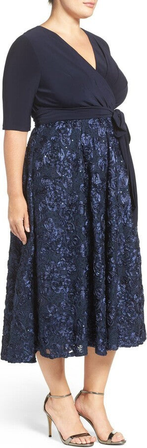 Alex Evenings Surplice Rosettes Dress MSRP $298
